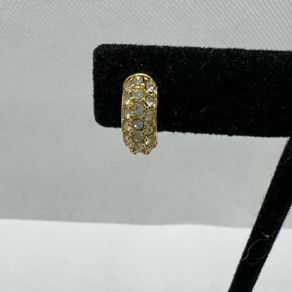 Vintage Monet Rhinestone Studded Gold Hoop Earrings - Picture 8 of 9